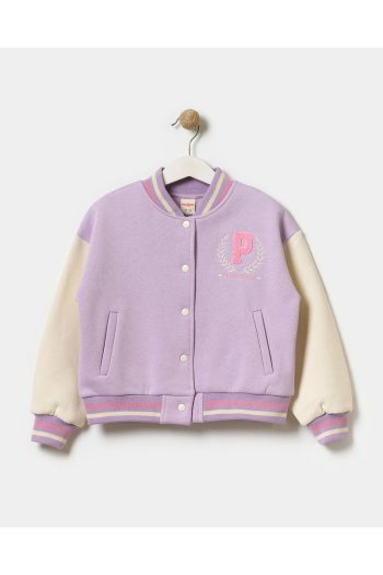 Minipodyum Girls' Paris Slogan Embroidered Snap-Button Bomber Jacket