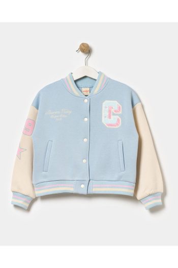 Embroidered Snap Front Bomber College Jacket for Girls