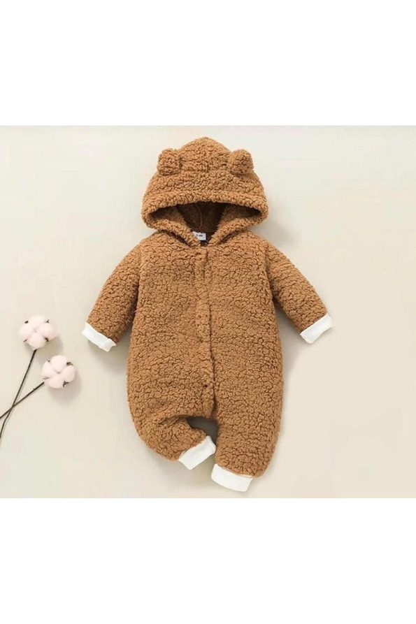 BABYSİ KIDS CLUB Hooded Plush Welsoft Baby Jumpsuit