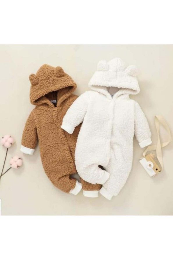 BABYSİ KIDS CLUB Hooded Plush Welsoft Baby Jumpsuit