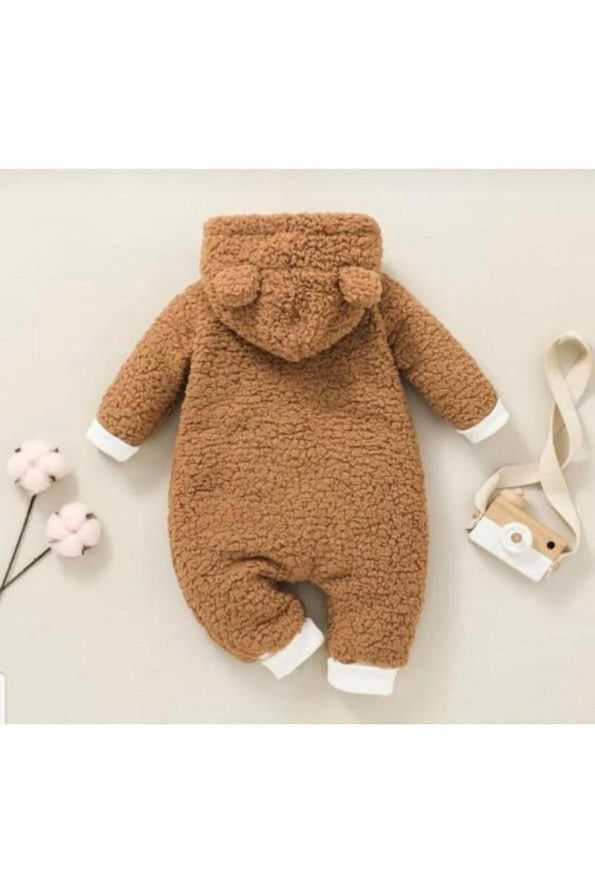 BABYSİ KIDS CLUB Hooded Plush Welsoft Baby Jumpsuit