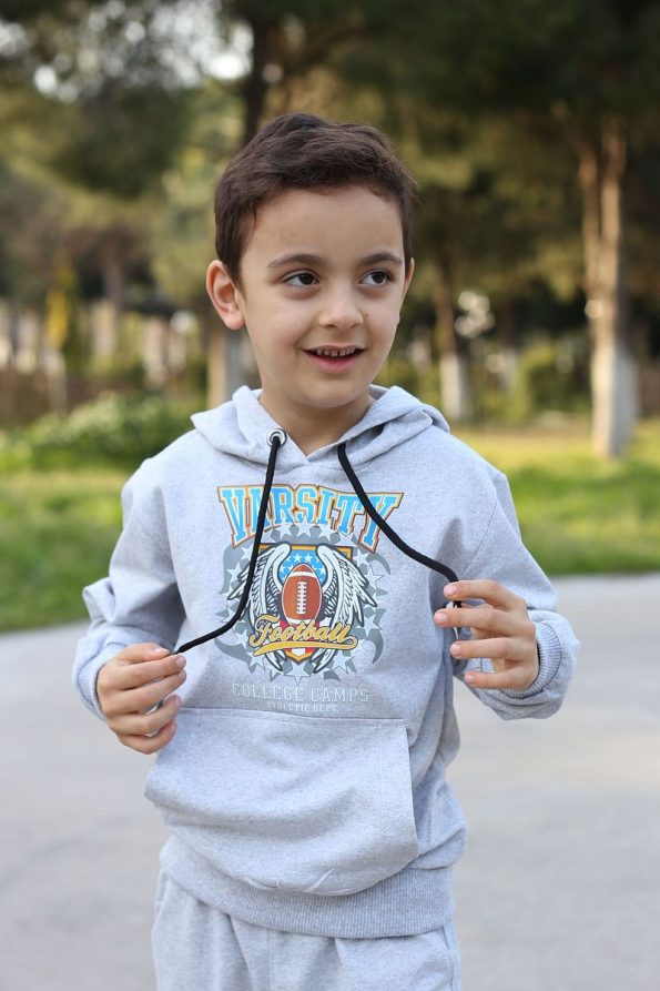 SINSER TEKS Kids Printed Hoodie with Kangaroo Pocket Unisex Tracksuit