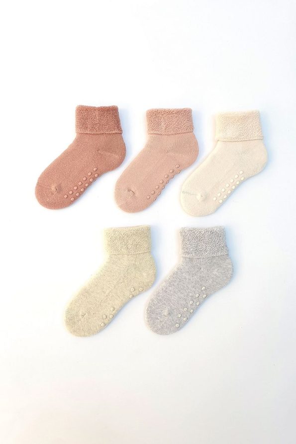 MEM SOCKS Set of 5 Non-Slip Towel Kids/Baby Socks