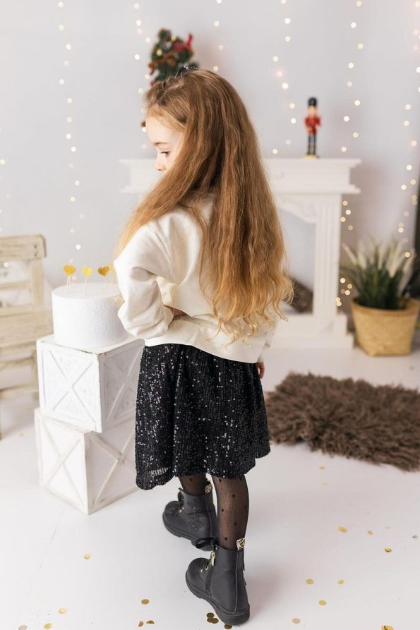 Black Sequin Skirt and Blouse Set for Girls