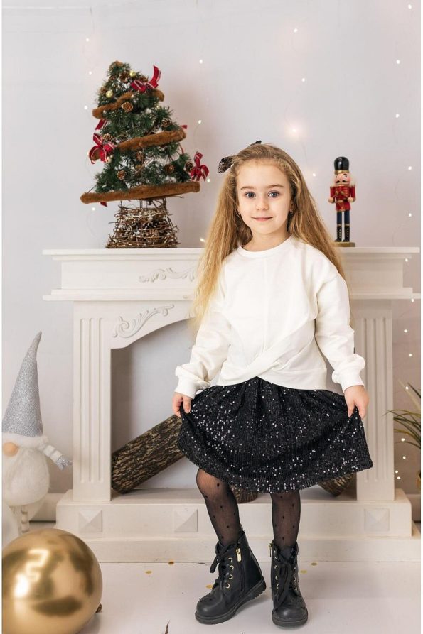 Black Sequin Skirt and Blouse Set for Girls