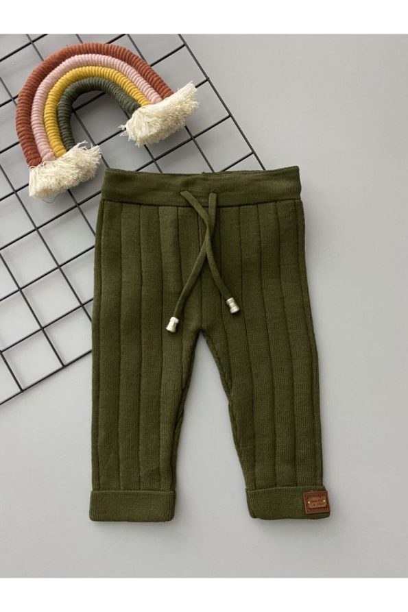 Sparrow Laurel Olive Green Lace-Up Unisex Baby Knit Leggings