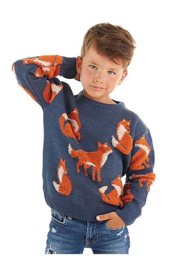 MSHB&G Fox Navy Blue Long Sleeve Knit Sweater for Boys