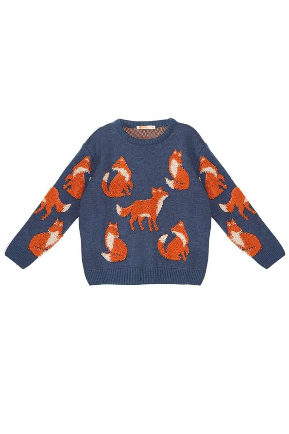 MSHB&G Fox Navy Blue Long Sleeve Knit Sweater for Boys