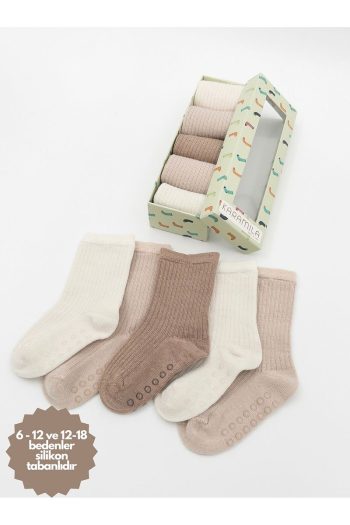 Karamila Seamless Bamboo Baby Socks - 5 Pairs in Special Box (Sizes for 6 Months and Up with Silicone Sole)