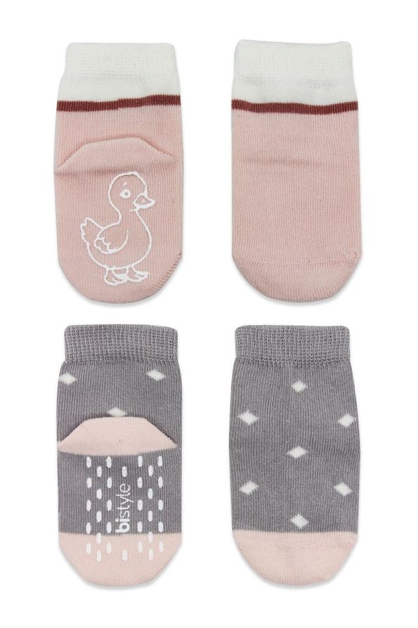 Bistyle Organic Baby Girls' Two-Pack Animal Print Non-Slip Socks