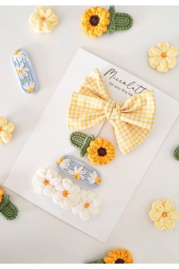 Miccolatte 4-Piece Hand-Knit Bow Hair Clip Set