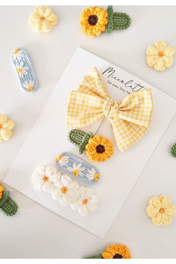Miccolatte 4-Piece Hand-Knit Bow Hair Clip Set