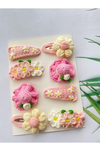 Handmade Organic 100% Cotton 8-Piece Snap Hair Accessory Set for All Ages