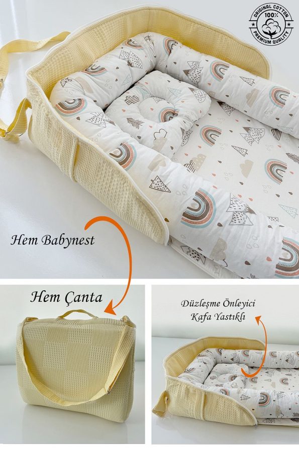Jaju Portable Baby Nest with Bag - Mountain Yellow Quilted Baby Nest
