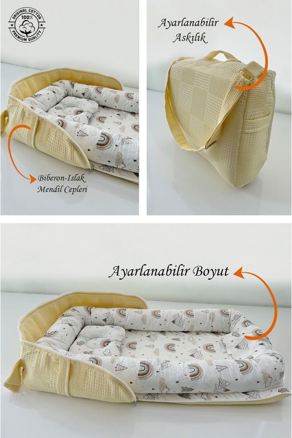 Jaju Portable Baby Nest with Bag - Mountain Yellow Quilted Baby Nest