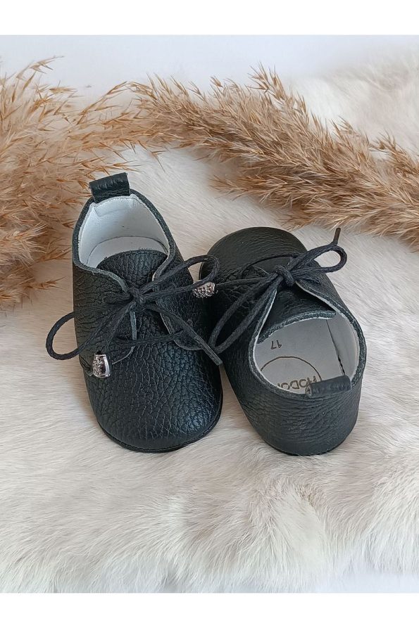Hodore Alfa Black Genuine Leather Baby Moccasin Shoes