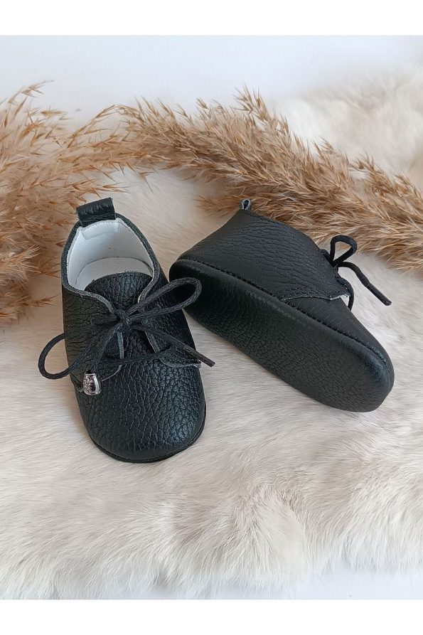 Hodore Alfa Black Genuine Leather Baby Moccasin Shoes