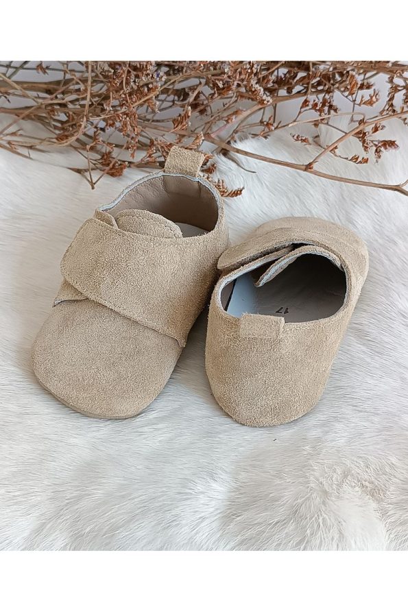 Hodore Suede Taupe Genuine Leather Velcro Baby Shoes