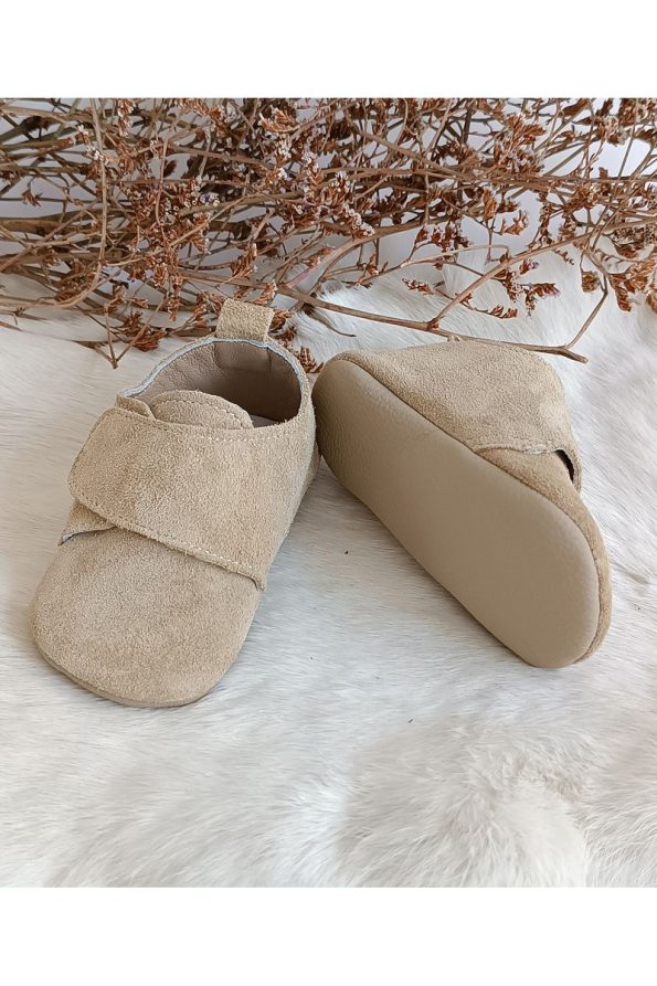 Hodore Suede Taupe Genuine Leather Velcro Baby Shoes
