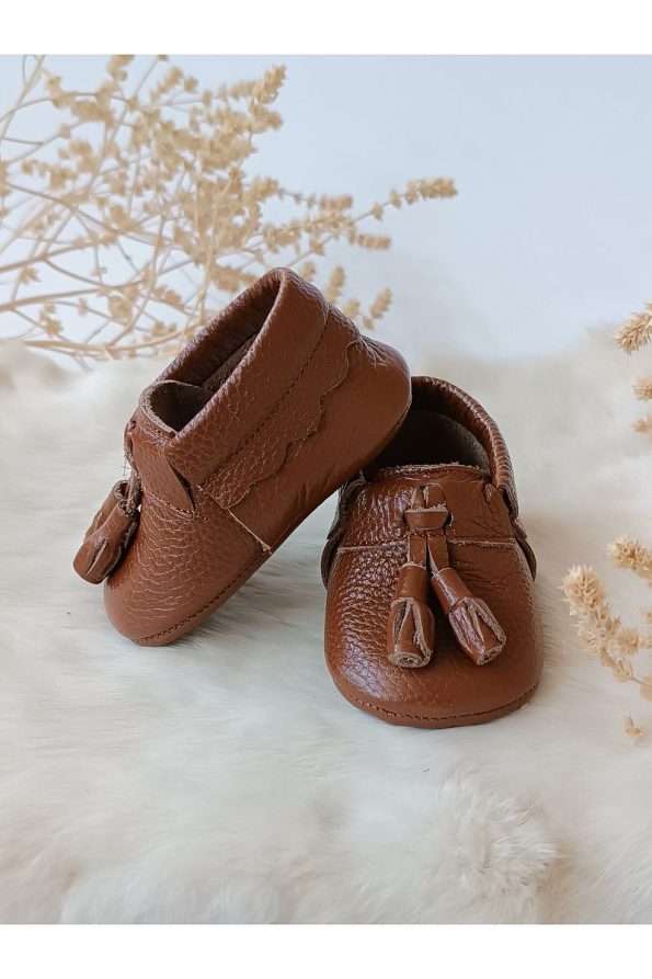 Hodore Axel Simple Tan Genuine Leather Baby Moccasins