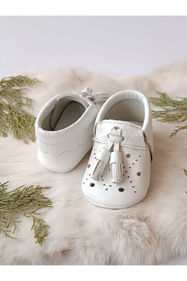 Hodore Axel White Genuine Leather Baby Moccasins