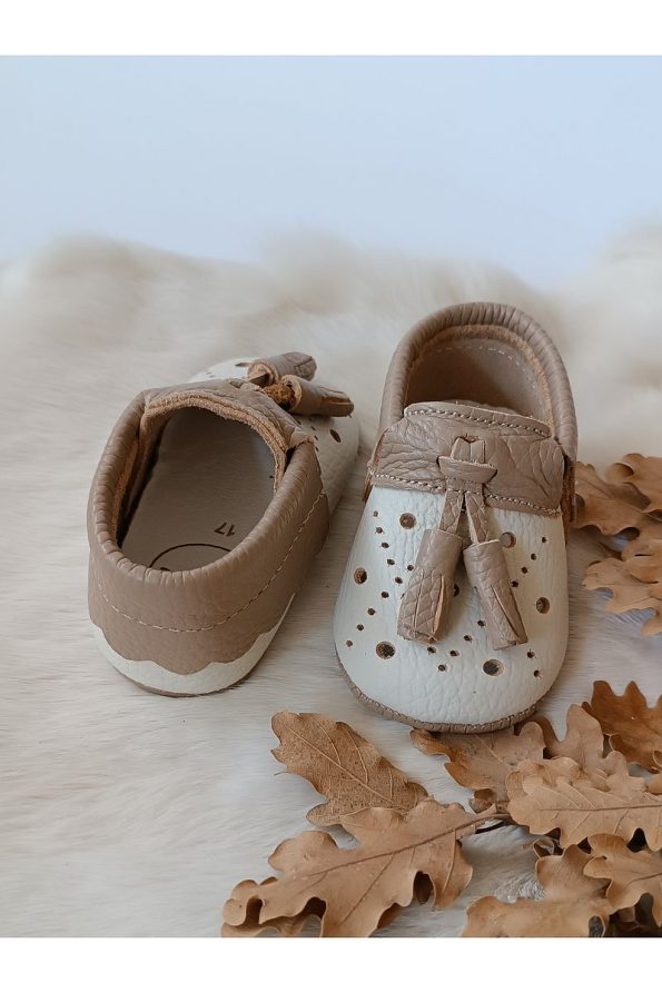 Hodore Axel Cream-Brown Genuine Leather Baby Moccasins