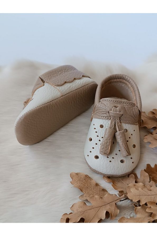 Hodore Axel Cream-Brown Genuine Leather Baby Moccasins