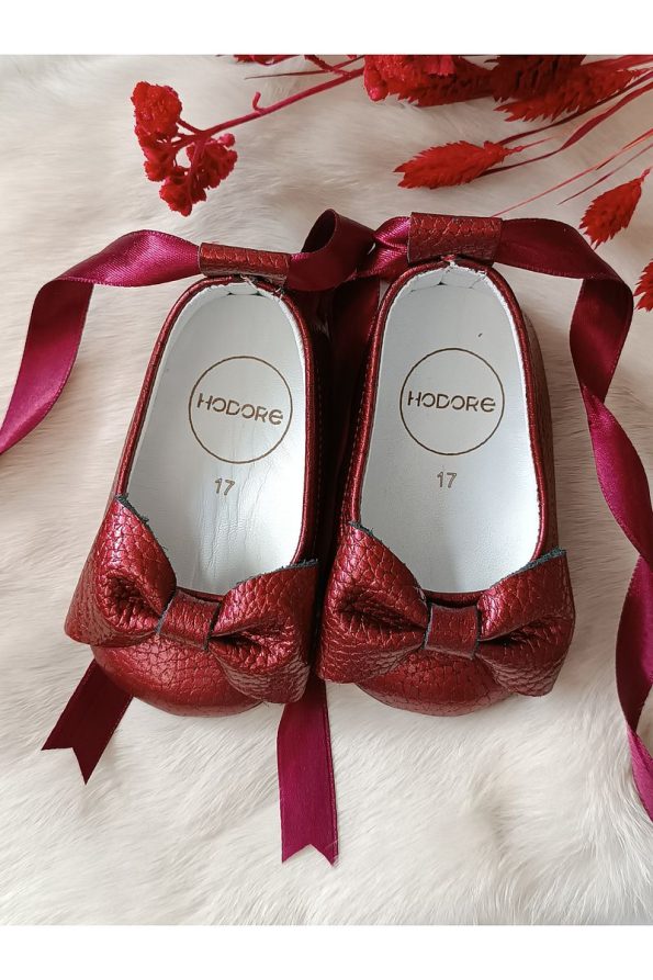 Hodore Perla Burgundy Genuine Leather Baby Moccasin Flats