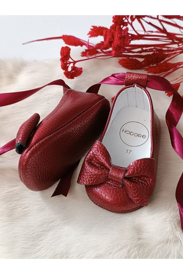 Hodore Perla Burgundy Genuine Leather Baby Moccasin Flats