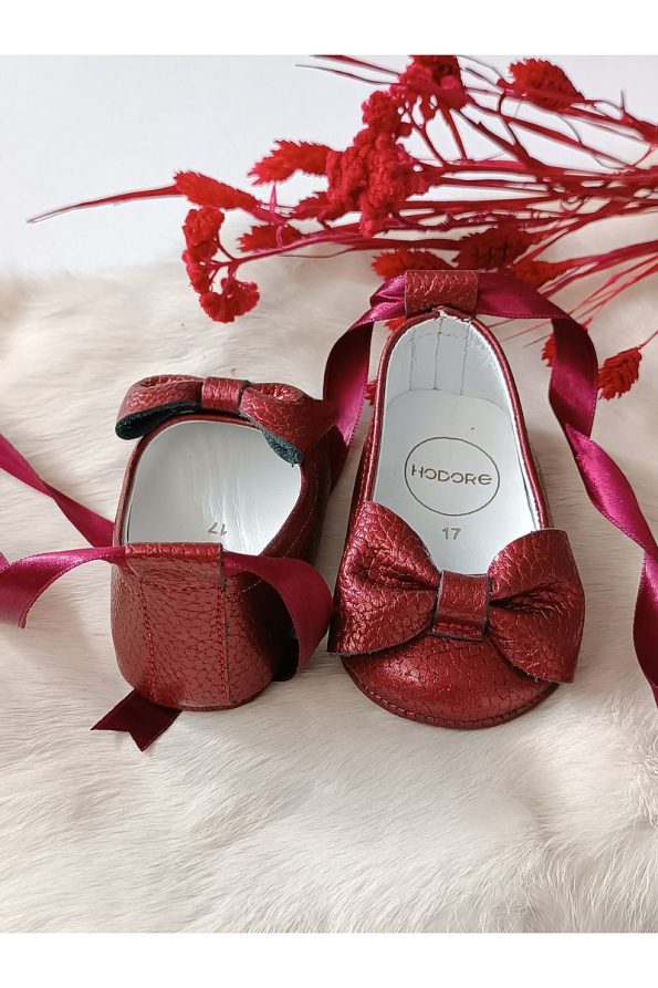 Hodore Perla Burgundy Genuine Leather Baby Moccasin Flats