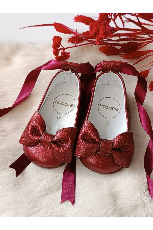Hodore Perla Burgundy Genuine Leather Baby Moccasin Flats