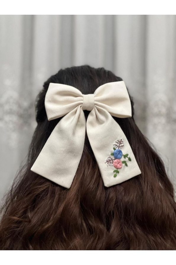 Ailanthus Snap Hair Clip with Bow and Embroidery