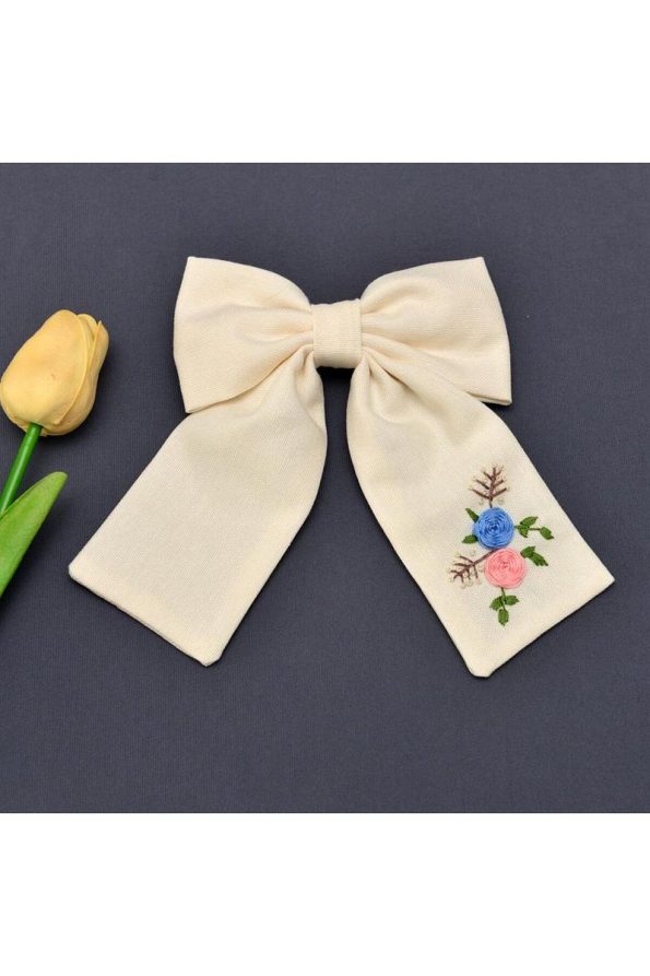 Ailanthus Snap Hair Clip with Bow and Embroidery
