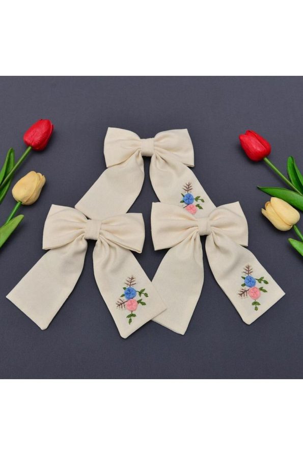 Ailanthus Snap Hair Clip with Bow and Embroidery