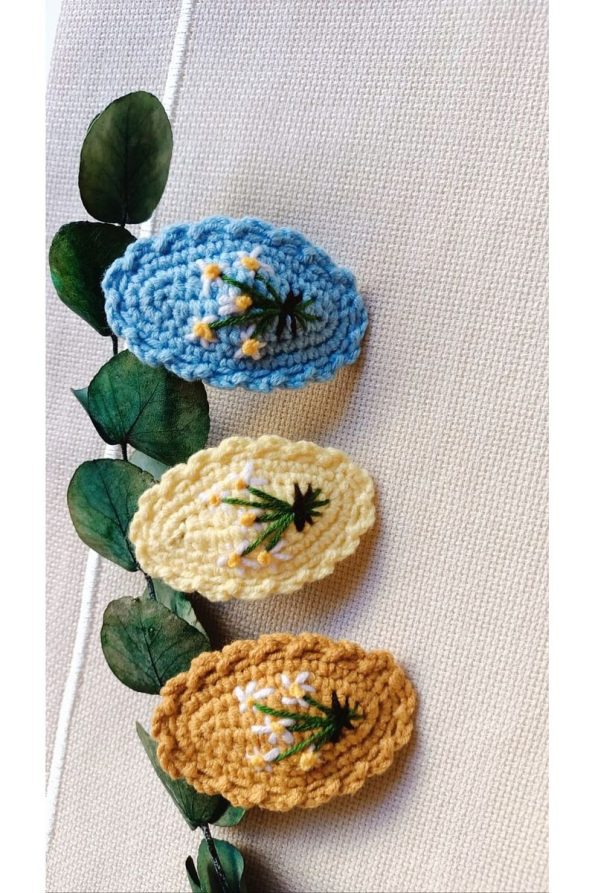 D&D CONCEPT Floral Embroidered Hair Clip Set for Girls
