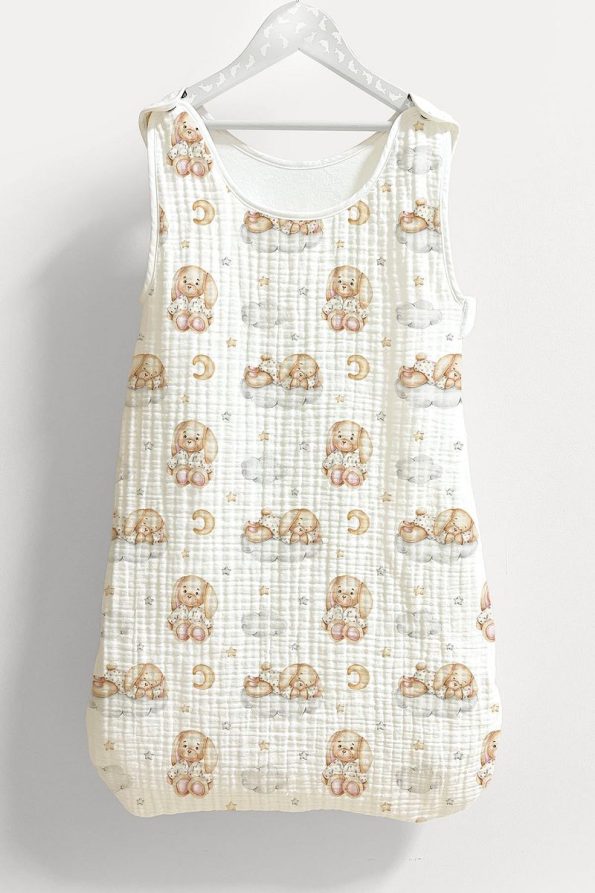 Tuğba Swaddle 4-Layer Muslin Baby Sleep Bag (0-18 Months) - Dream of the Sleepy Bunny
