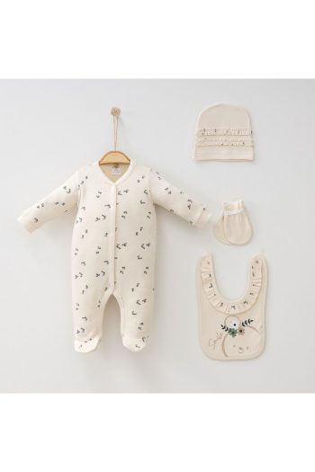 BABYLIM Girls' Printed Mini Rabbit Spring 4-Piece Romper Set 100% Cotton