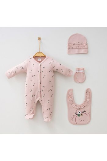BABYLIM Baby Girl Printed Mini Bunny Spring 4-Piece Romper Set 100% Cotton