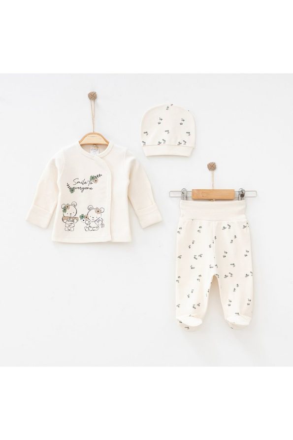 BABYLIM Baby Girl Hospital Departure Mini Rabbit Spring 3-Piece Newborn Set 100% Cotton