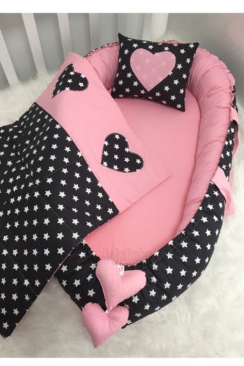 Jaju Baby Nest Black Star Pink Luxury Set