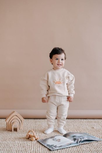 Lollie Baby&Kids Baby & Kids Sweatshirt and Pants Set, Printed 100% Cotton - Beige