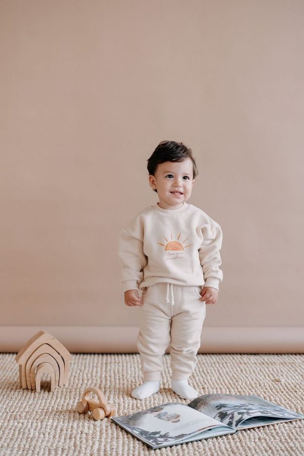 Lollie Baby&Kids Baby & Kids Sweatshirt and Pants Set, Printed 100% Cotton - Beige