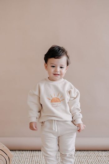 Lollie Baby&Kids Baby & Kids Sweatshirt and Pants Set, Printed 100% Cotton - Beige
