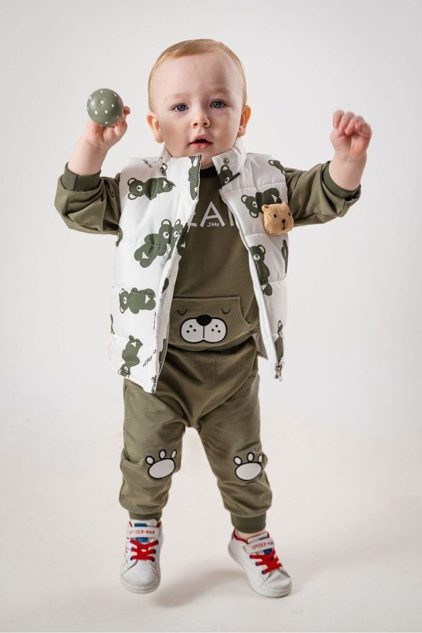 Jikko Baby Boys' Teddy Bear Accessory Padded Vest Tracksuit Set