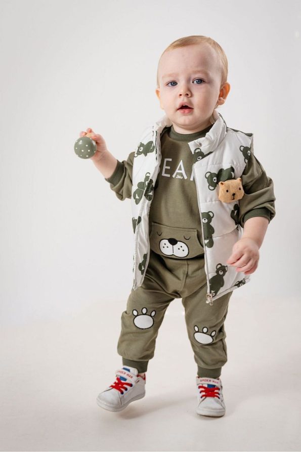 Jikko Baby Boys' Teddy Bear Accessory Padded Vest Tracksuit Set