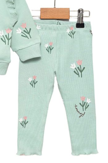Divonette Green Sweatshirt and Ribbed Leggings Set for Baby Girls