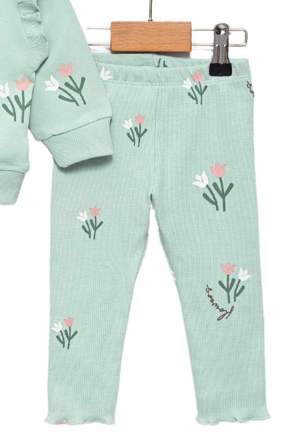 Divonette Green Sweatshirt and Ribbed Leggings Set for Baby Girls