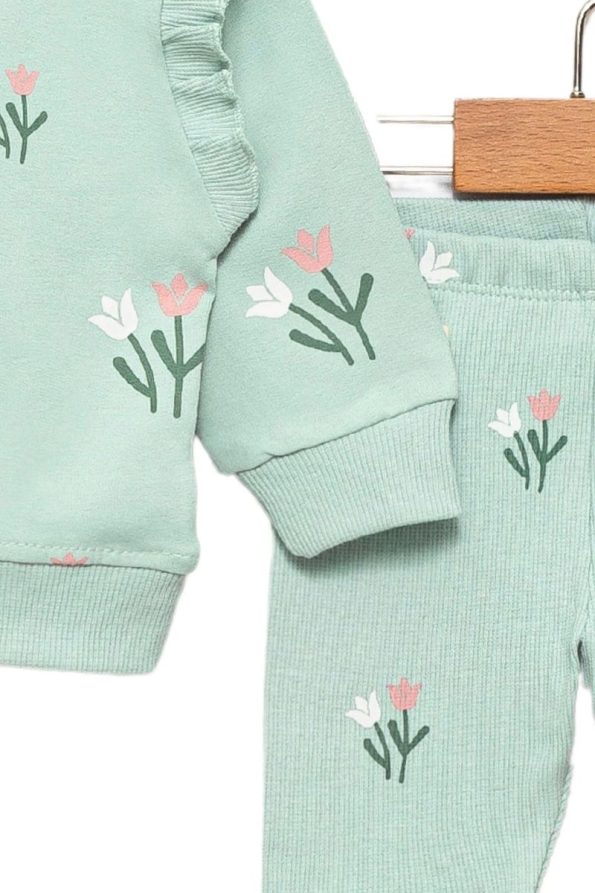 Divonette Green Sweatshirt and Ribbed Leggings Set for Baby Girls
