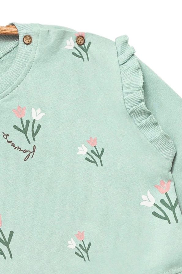 Divonette Green Sweatshirt and Ribbed Leggings Set for Baby Girls