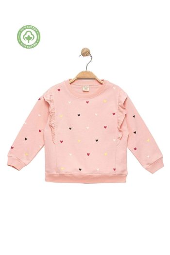 Divonette Girl's 100% Cotton Ruffled Pink Sweatshirt